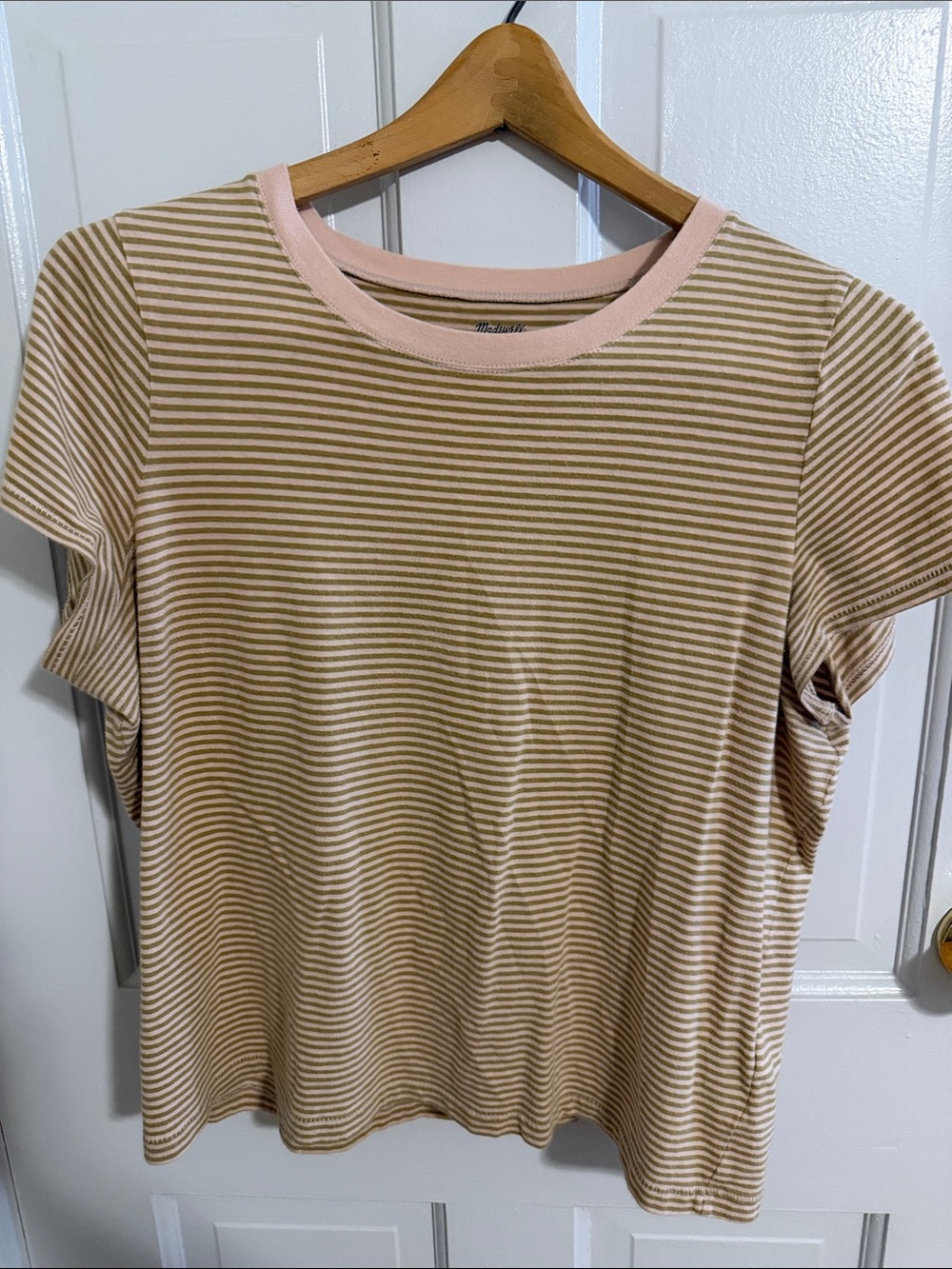 Madewell Beige and Pink Striped Short Sleeve Tee